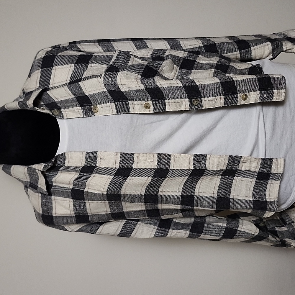 American Eagle Plaid Cropped Collared Button-Down Shirt Size S